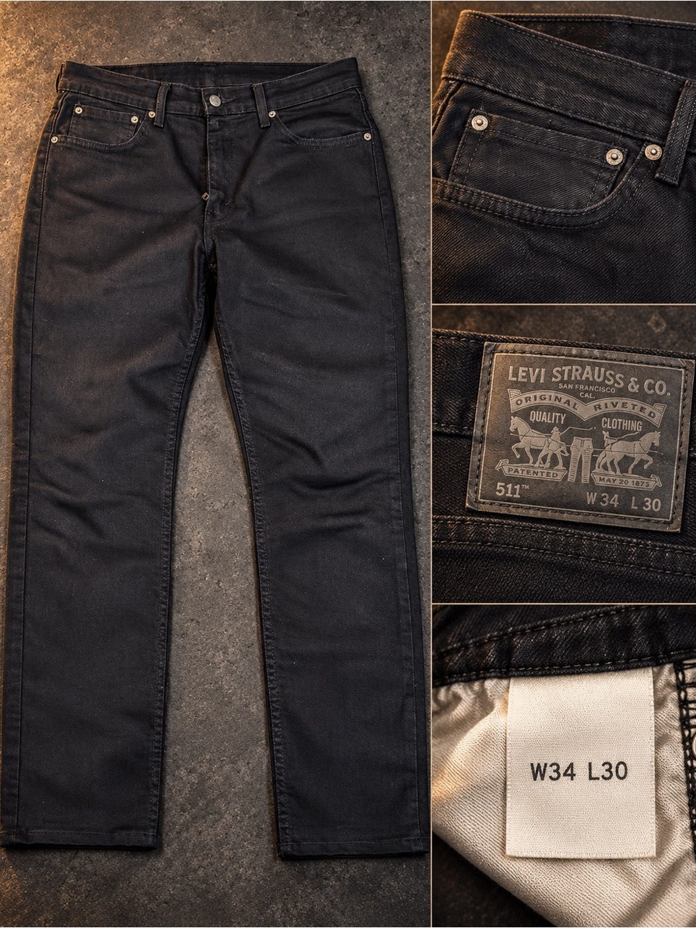 Levi’s 511 Men’s Black Slim Fit Jeans W34 L30 Stretch Denim